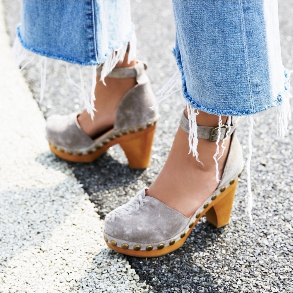 Jeffrey Campbell X Free People Daubs Leather Buckle Brown Clogs Womans 7